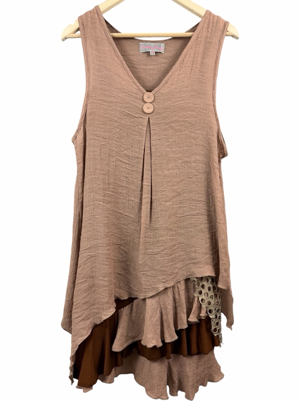 Pretty Angel Linen Mixed Layered Ruffle Dress or Tunic Boho Size Medium